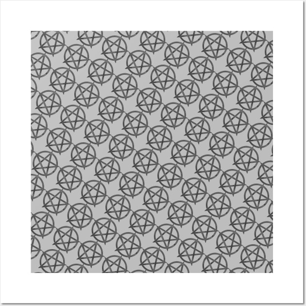 Black and Silver Pentagram Pattern Wall Art by Wanderer Bat